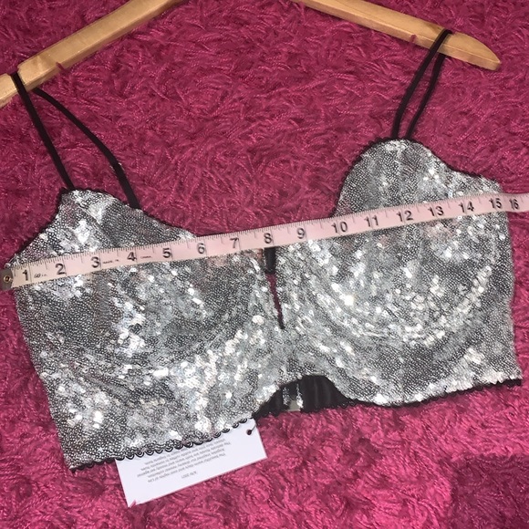For Love & Lemons Sequin Glitter Silver Bustier Crop Top New With Tags NWT Large - Picture 15 of 16